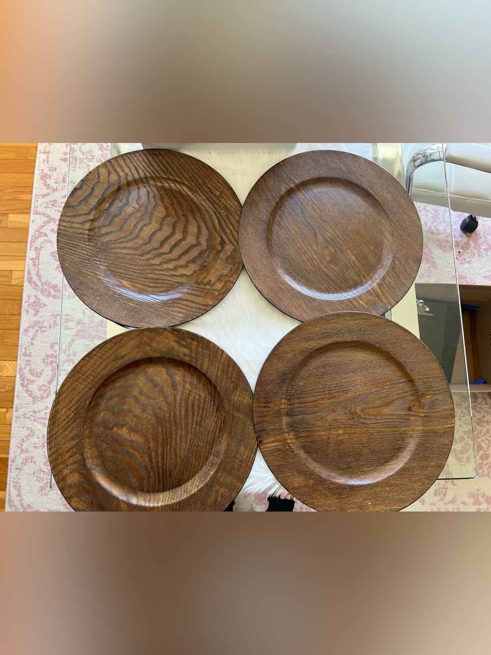 Set of 4 Brown Wooden lacquer charger plates